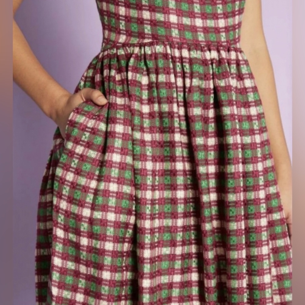Anthropologie Saint Geraldine Purple Green Gingham Plaid Dress Size Large - Picture 3 of 15